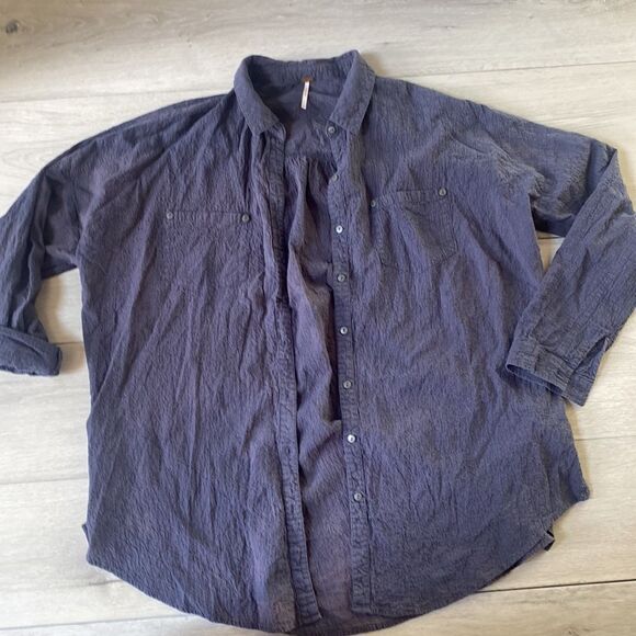 Free People Blue Crinkle Tunic Shirt Top S Used - Picture 3 of 6